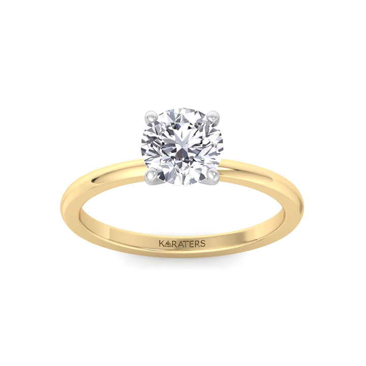 Two Tone Round Shape Solitaire Lab-Grown Diamond Engagement Ring Yellow Gold 14K 18K