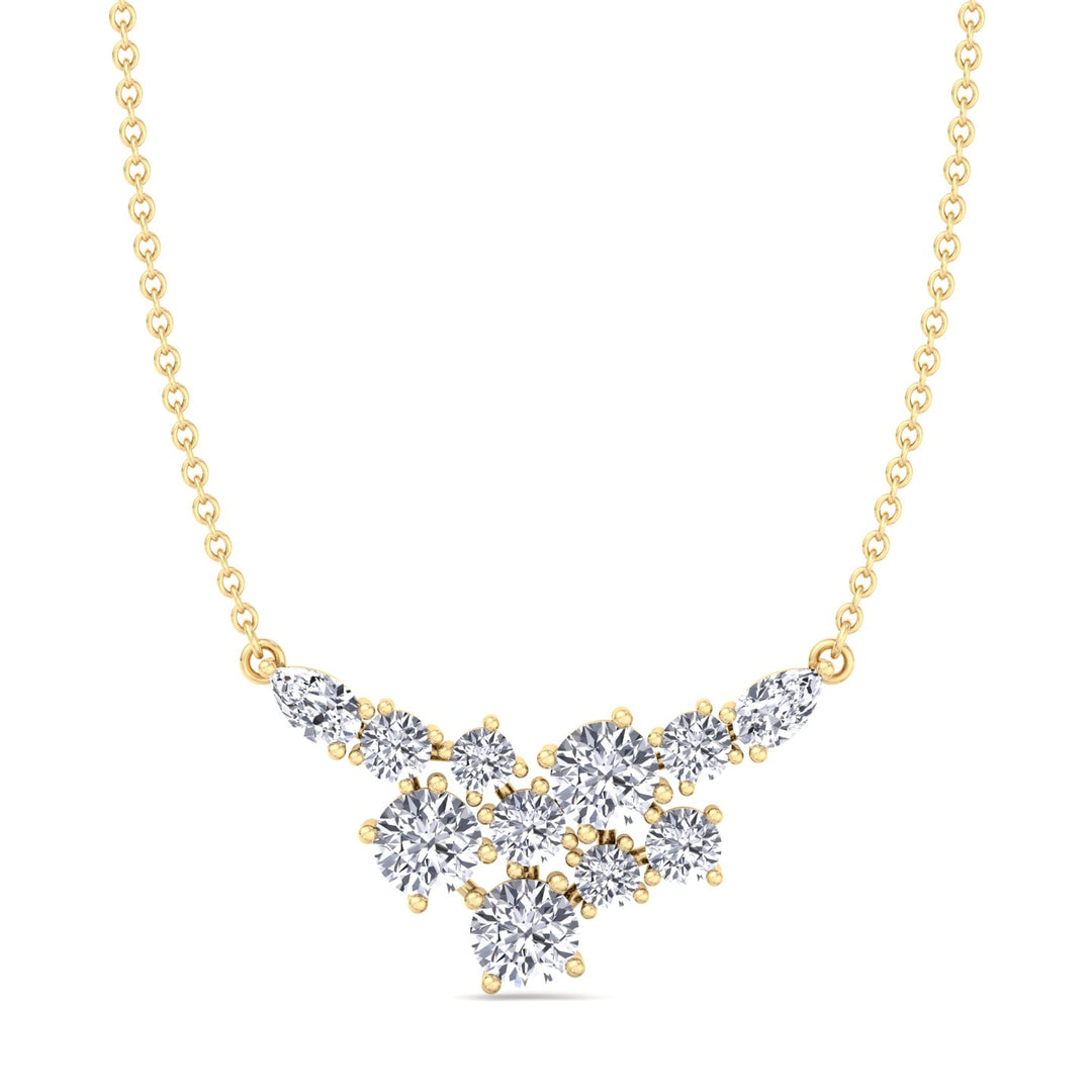 1.65CT Round Shape Cluster Natural Diamond Pendant Necklace Yellow Gold 14K 1.65ct
