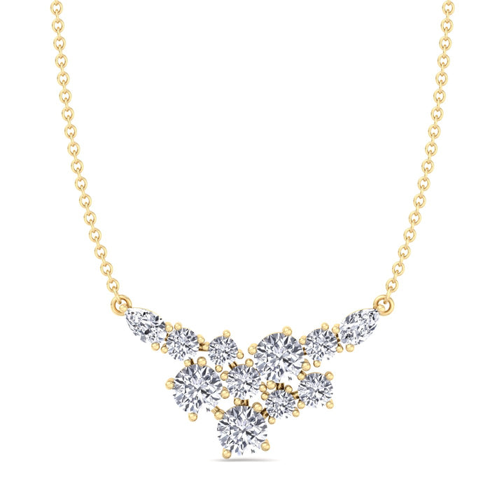 1.65CT Round Shape Cluster Natural Diamond Pendant Necklace Yellow Gold 14K 1.65ct