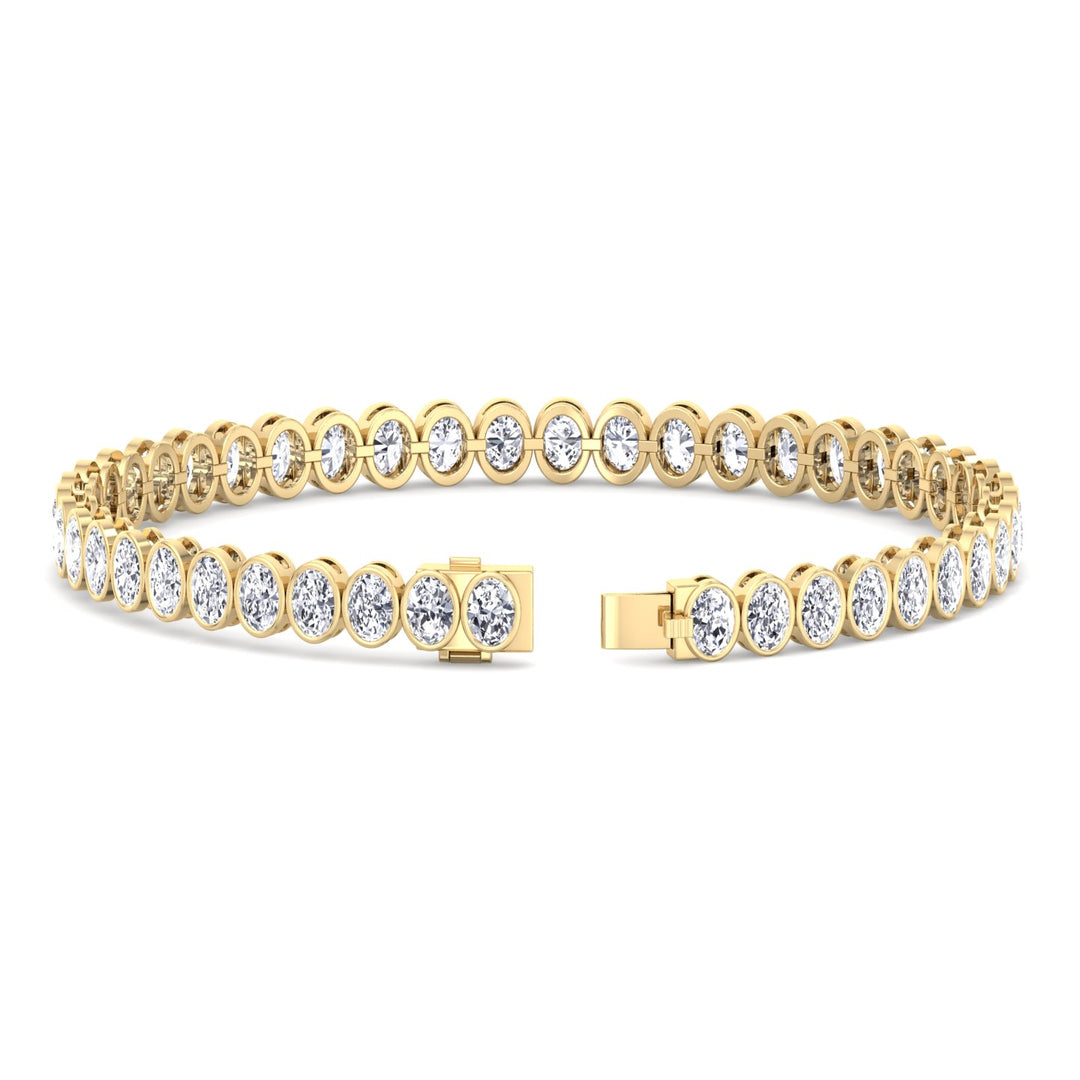 Oval Shape Bezel Set Lab Grown Diamond Tennis Bracelet 18K Solid Gold