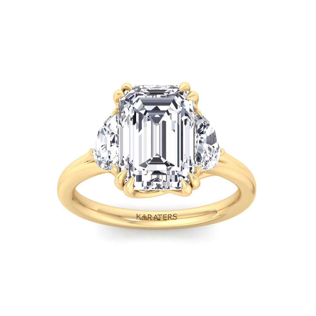Emerald & Trapezoid Three Stone Lab-Diamond Engagement Ring YG 2