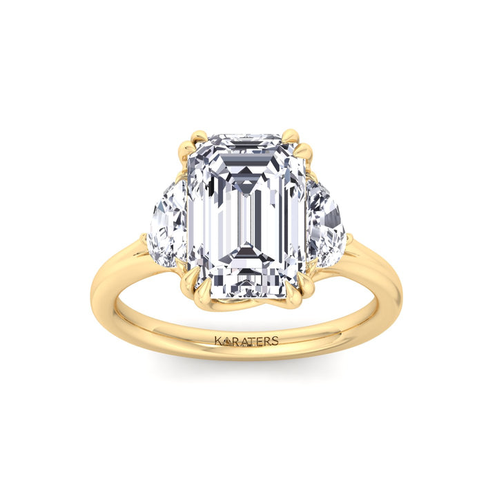 Emerald & Trapezoid Three Stone Lab-Diamond Engagement Ring YG 2