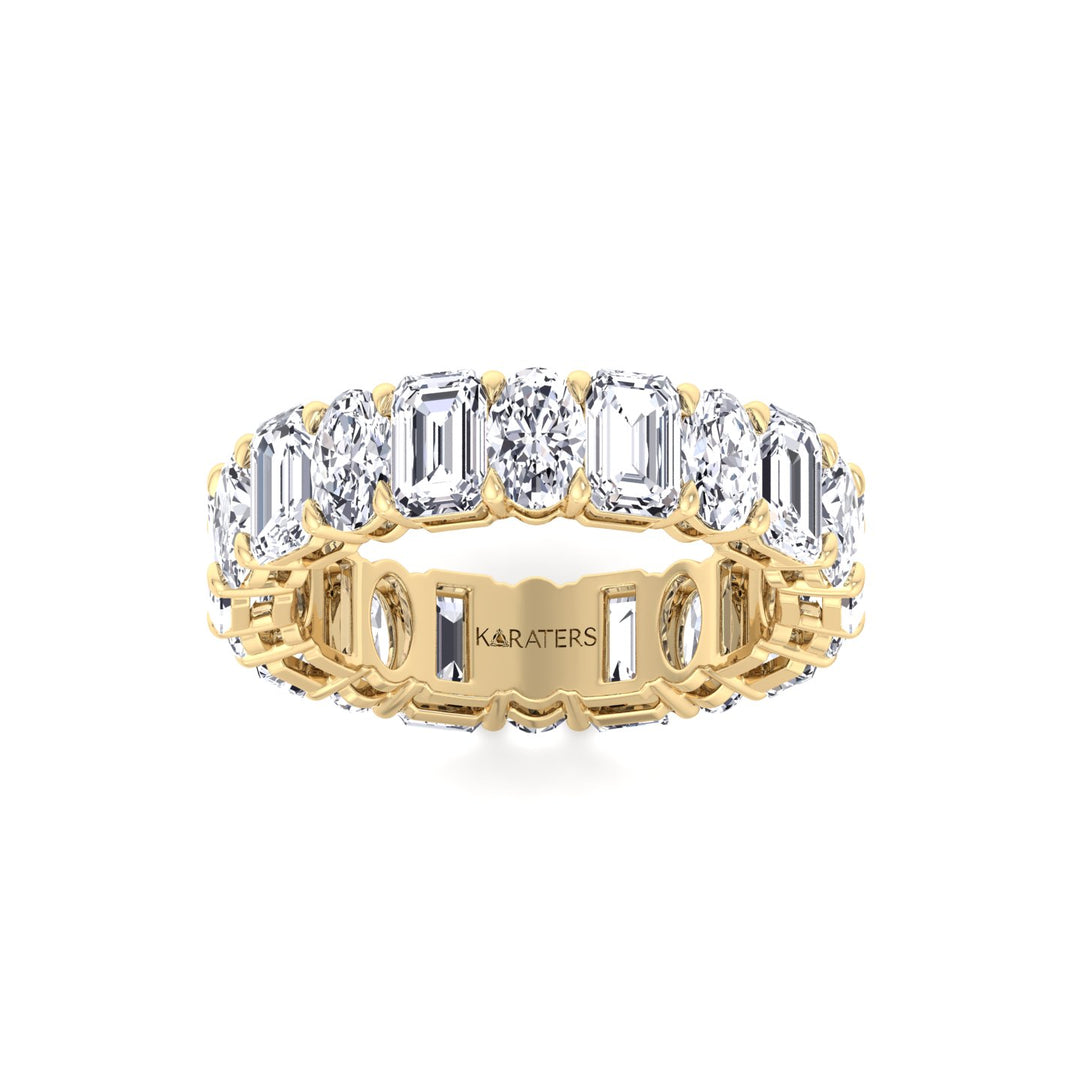 Alternating Emerald and Oval Shape Lab Grown Diamond Eternity Band Yellow Gold 14K 18K