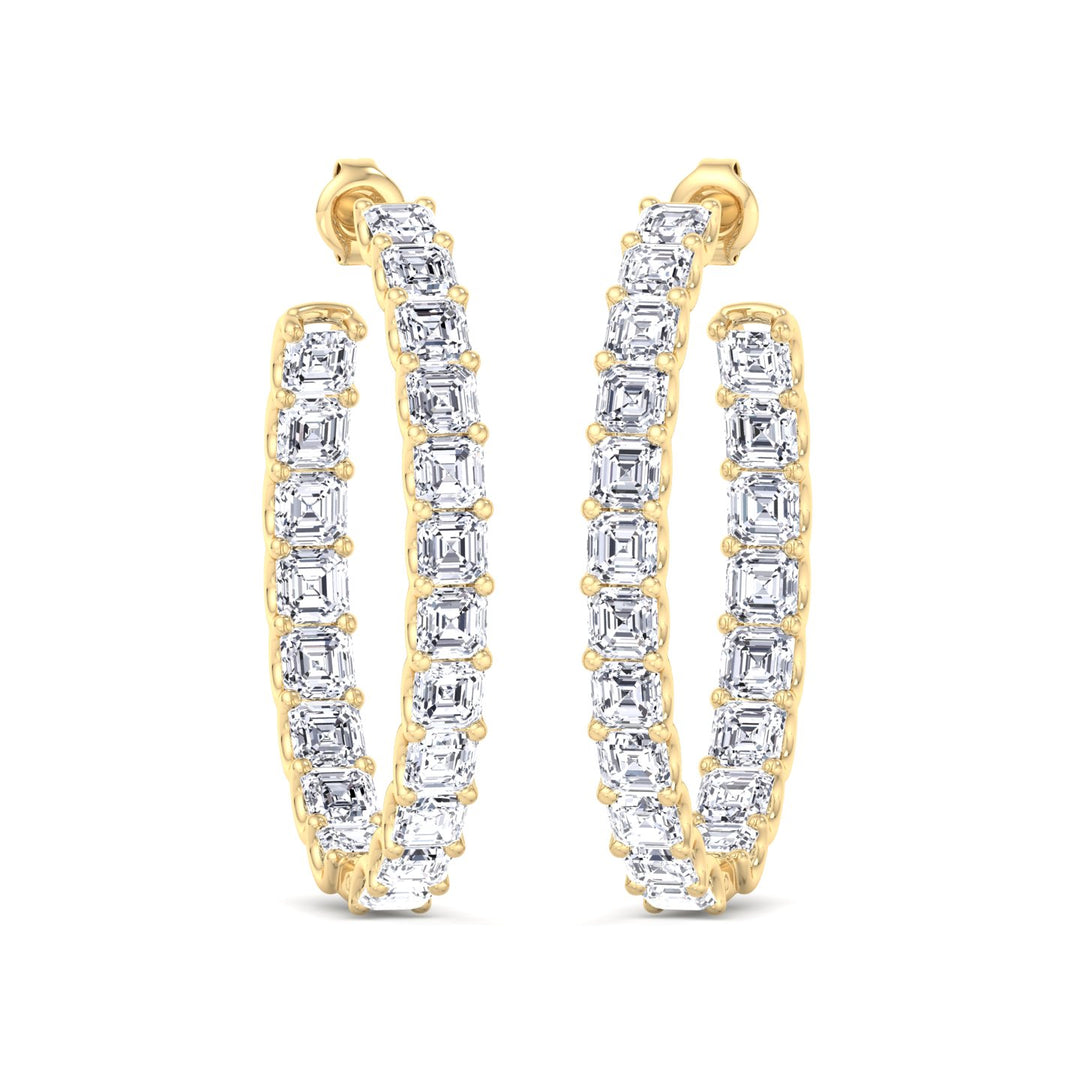 Inside Out Asscher Cut Lab Grown Diamond Hoop Earrings Yellow Gold 14K 18K