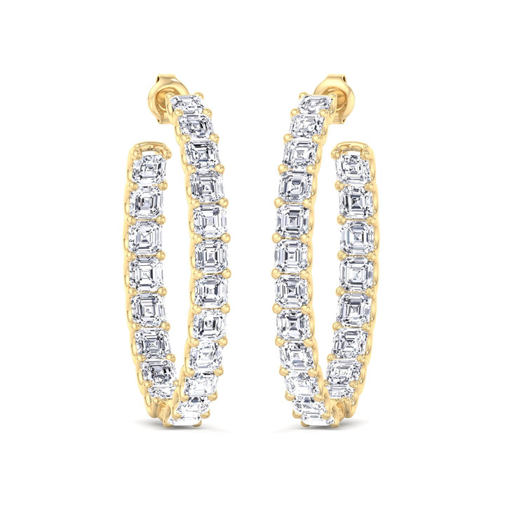 Inside Out Asscher Cut Lab Grown Diamond Hoop Earrings Yellow Gold 14K 18K
