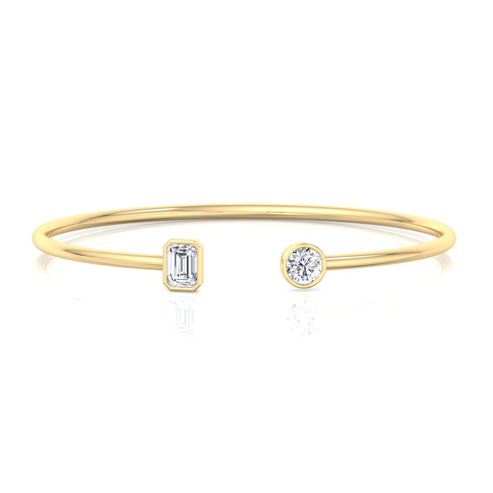 Flexible Gold Toi Et Moi Bangle with Emerald & Round Shape Lab Grown Diamonds Yellow