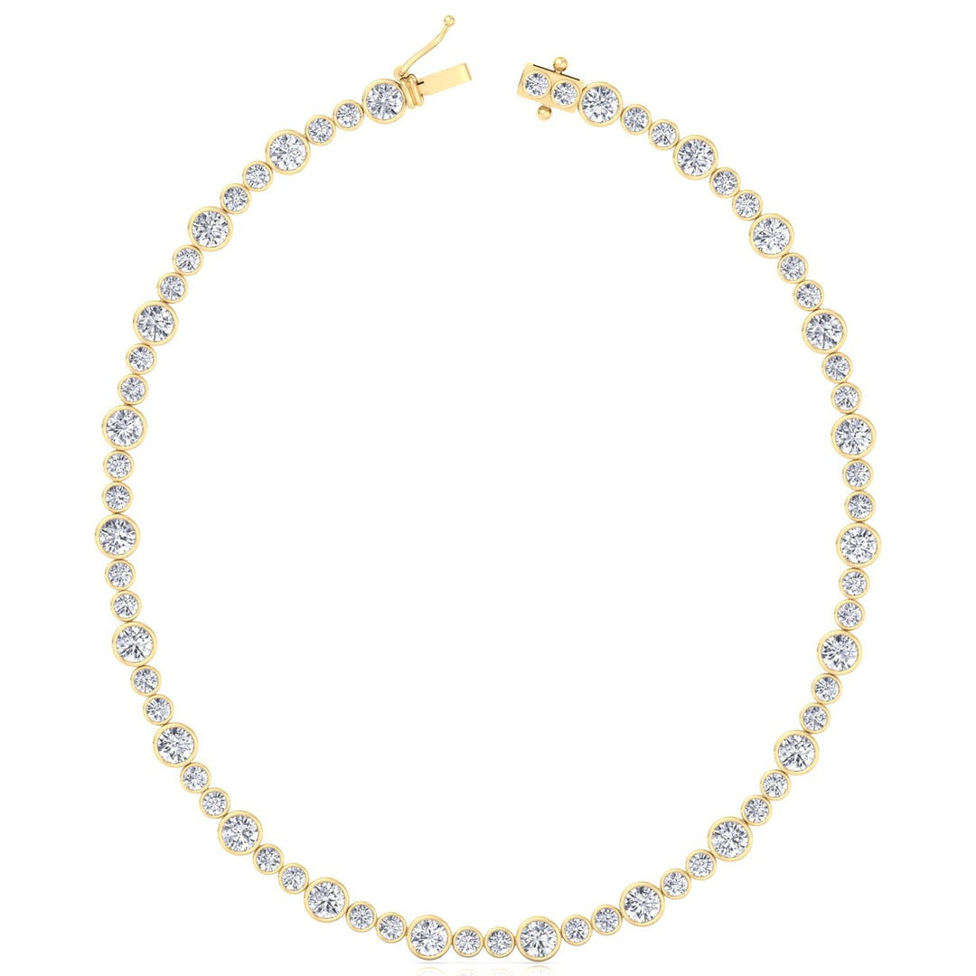 Round Bezel Big & Small Lab Grown Diamond Tennis Necklace YG