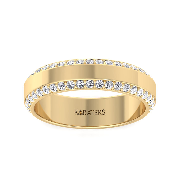 Beveled Edge Lab Grown Diamond Wedding Band Yellow Gold 14K 18K
