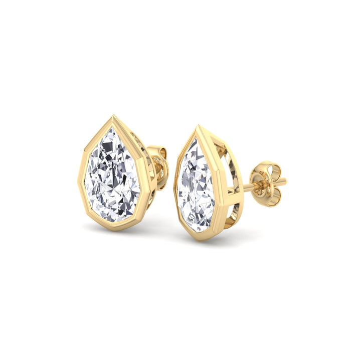 YG Pear-Shaped Lab Grown Diamond Studs in a Geometric-Style Bezel Setting side