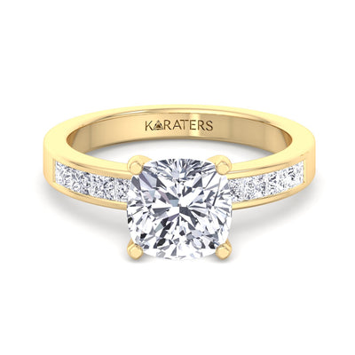 Koralle - Cushion Cut Lab Grown Diamond Engagement Ring With Princess Cut SideStones