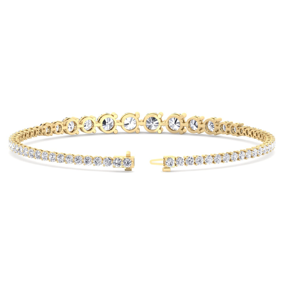 3-Prong Graduated Natural Diamond Tennis Bracelet Yellow Gold 14K 18K