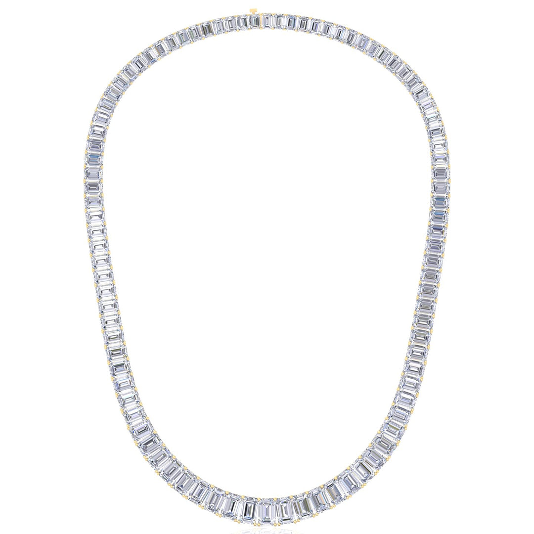 Emerald Shape Graduated Lab Grown Diamond Tennis Necklace Yellow Gold 14K 18K