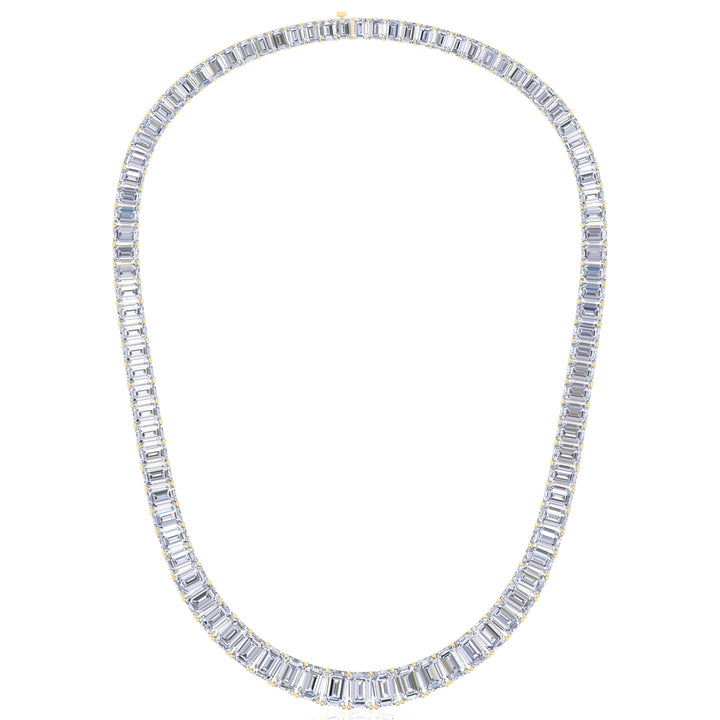 Emerald Shape Graduated Lab Grown Diamond Tennis Necklace Yellow Gold 14K 18K