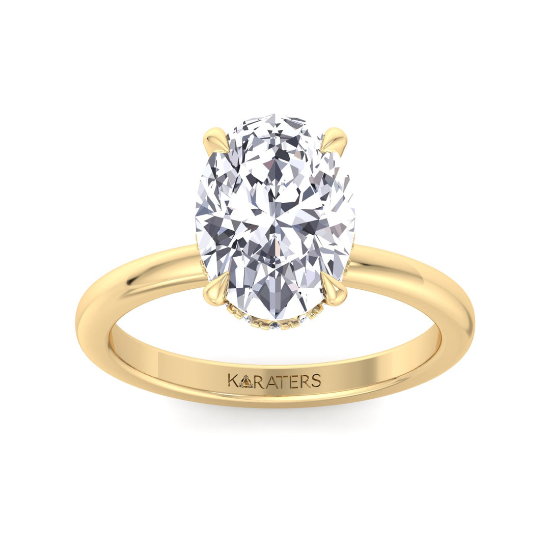 Invisible Halo Oval Shape Solitaire Lab-Grown Diamond Engagement Ring Yellow Gold 14K 18K