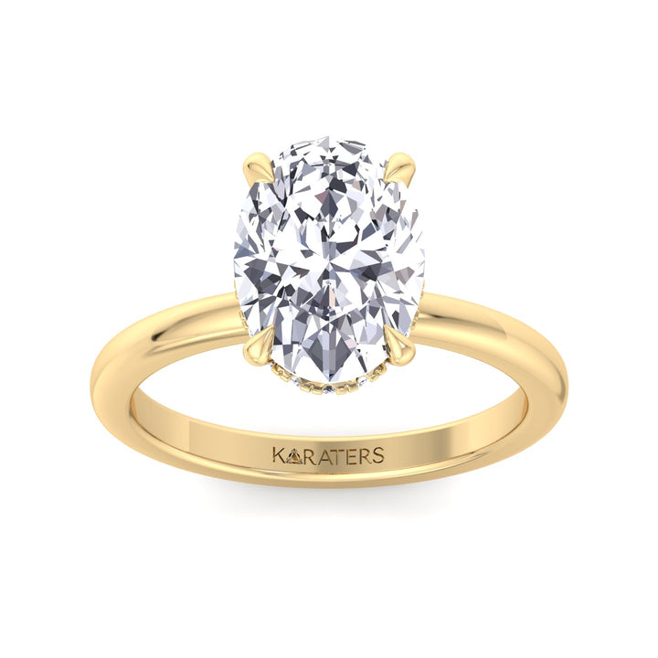 Invisible Halo Oval Shape Solitaire Lab-Grown Diamond Engagement Ring Yellow Gold 14K 18K