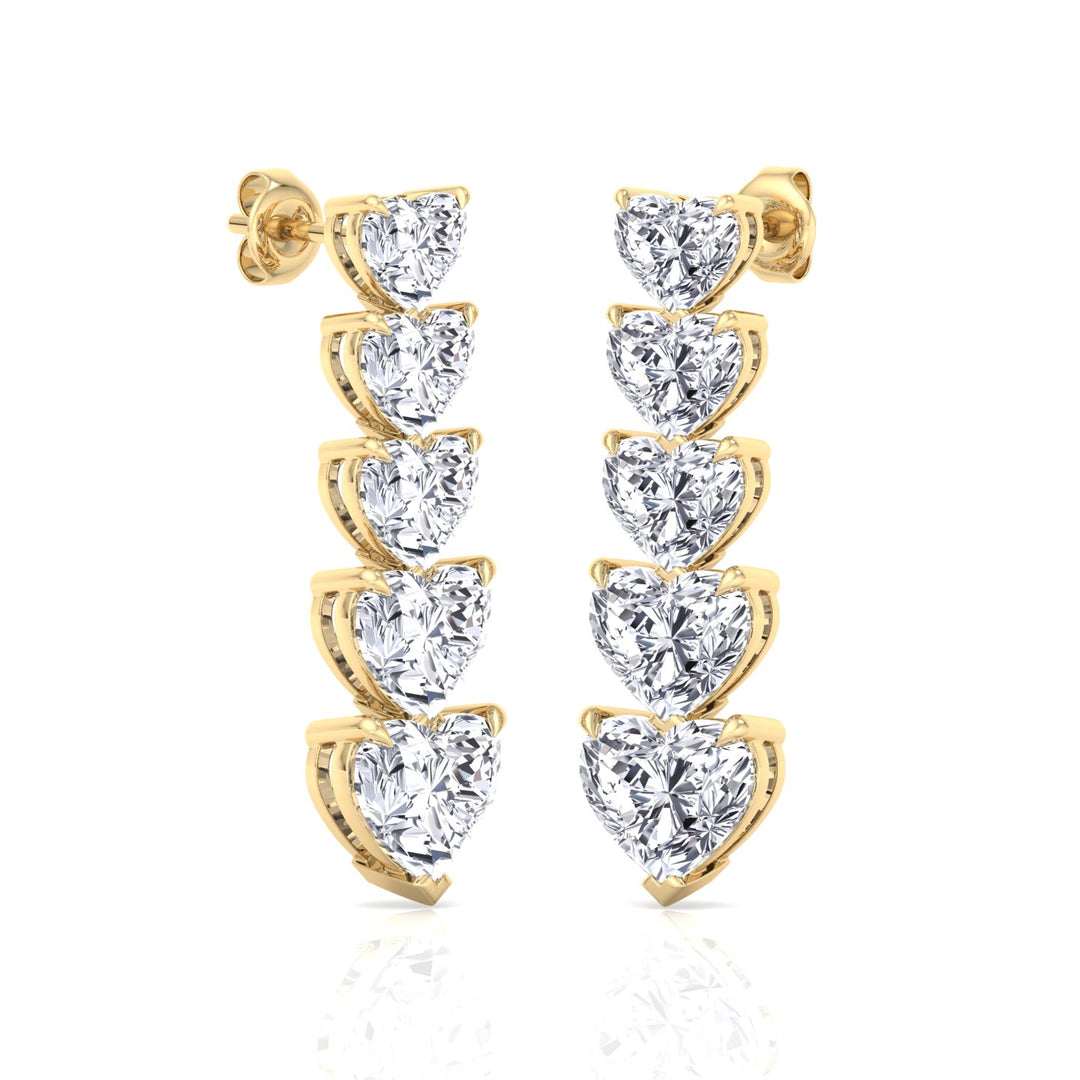 Dangle Heart Shape Lab Grown Diamond Tennis Earrings Yellow Gold 14K 18K