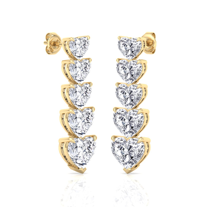 Dangle Heart Shape Lab Grown Diamond Tennis Earrings Yellow Gold 14K 18K