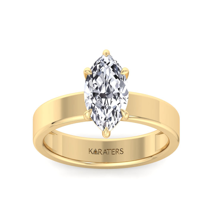 Marquise Shape Lab Grown Diamond Engagement Ring with Wide Band Yellow Gold 14K 18K