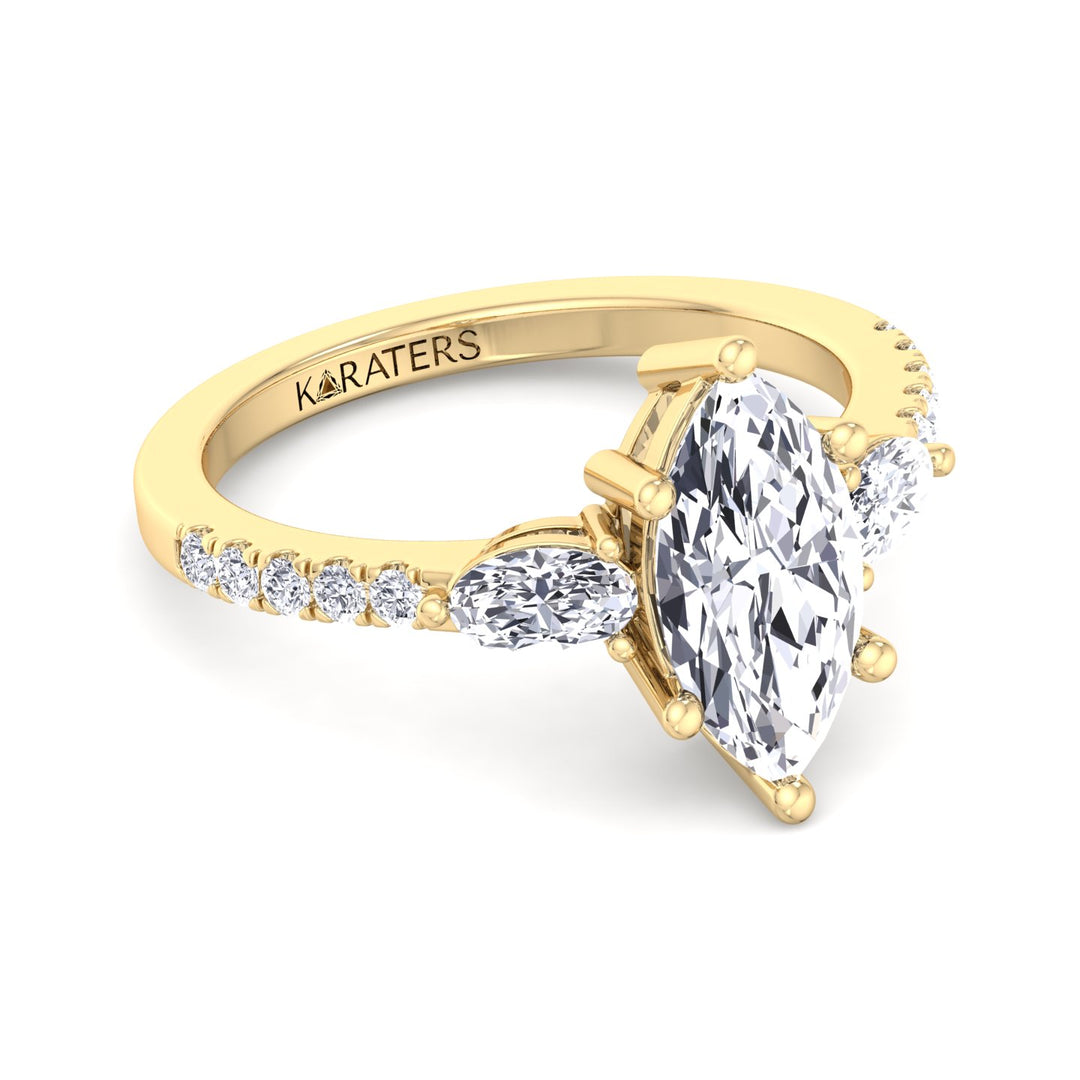 Marquise Cut Lab Grown Diamond Engagement Ring With Oval & Pave SideStones