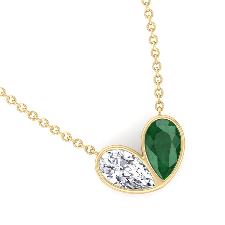 Pear Shape Green Emerald and Lab Grown Diamond Pendant Necklace-Yellow Gold- 4CT