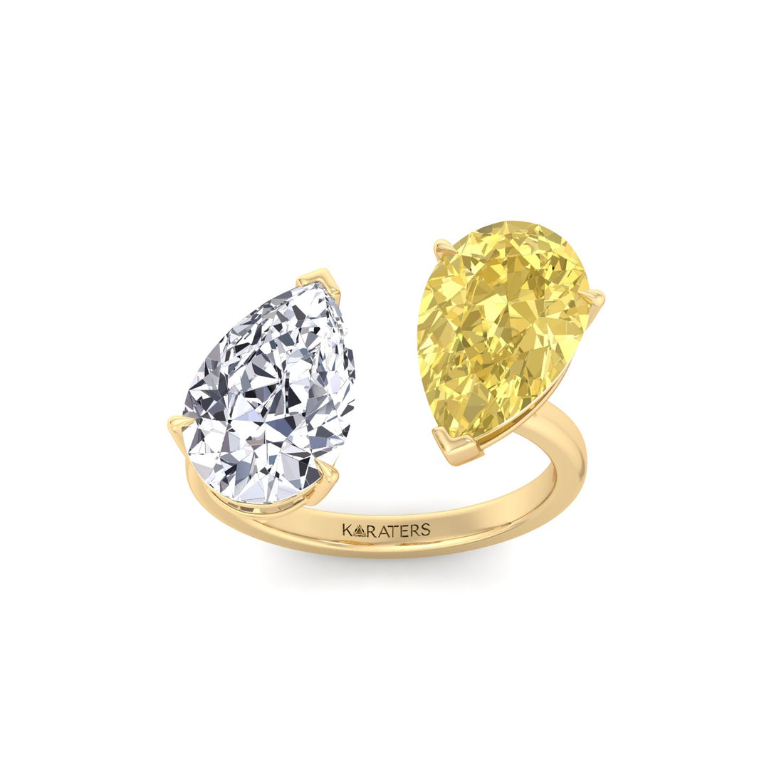 Fancy Yellow & White Pear Shape Lab  Diamond Ring YG 2