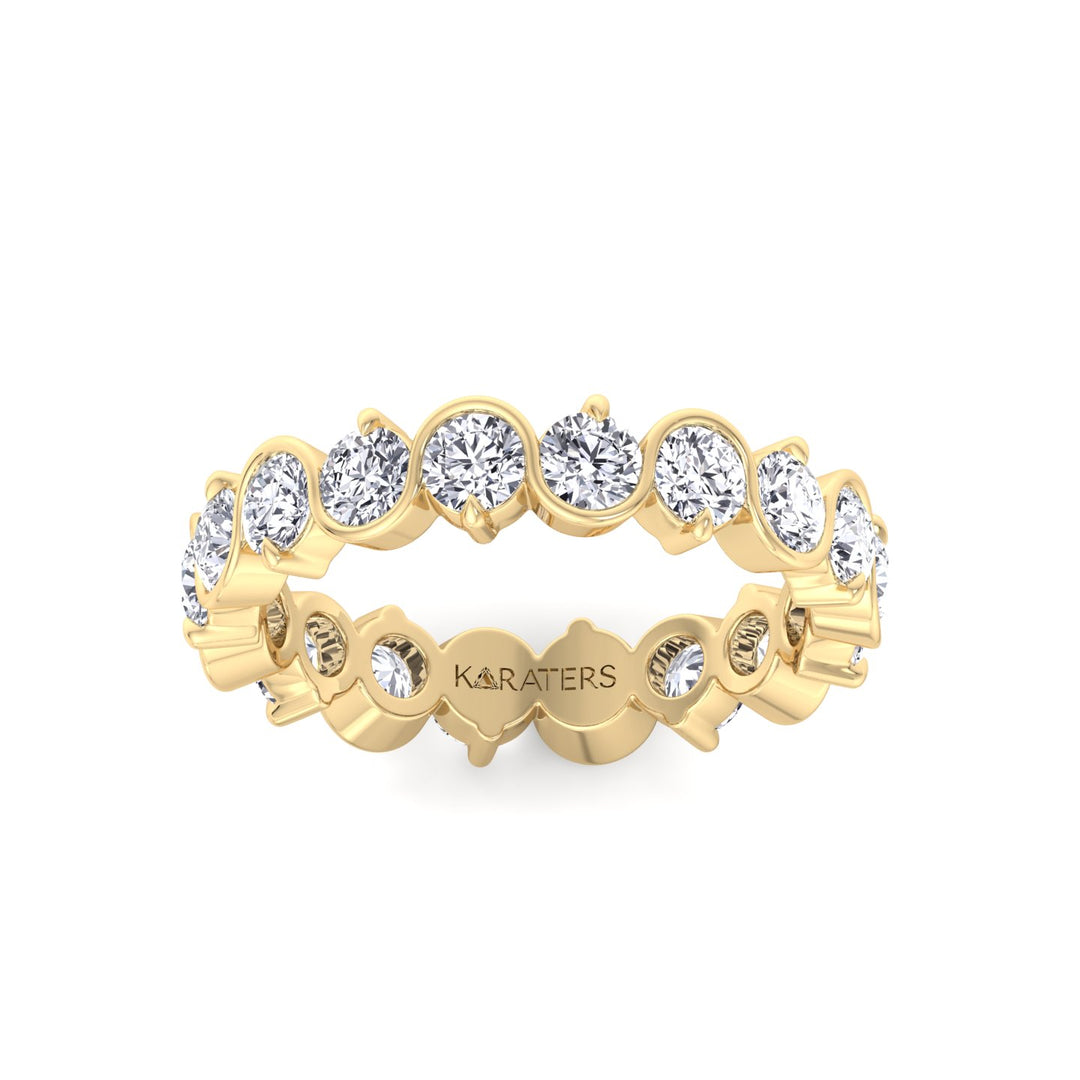 Round Shape Bezel Wave Lab Grown Diamond Eternity Band Yellow Gold 14K 18K