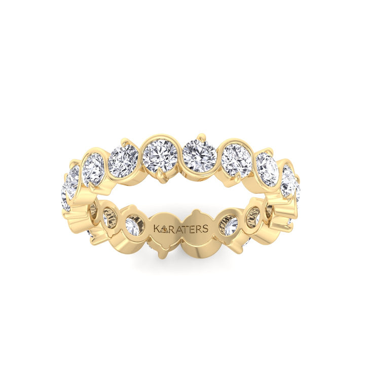 Round Shape Bezel Wave Lab Grown Diamond Eternity Band Yellow Gold 14K 18K