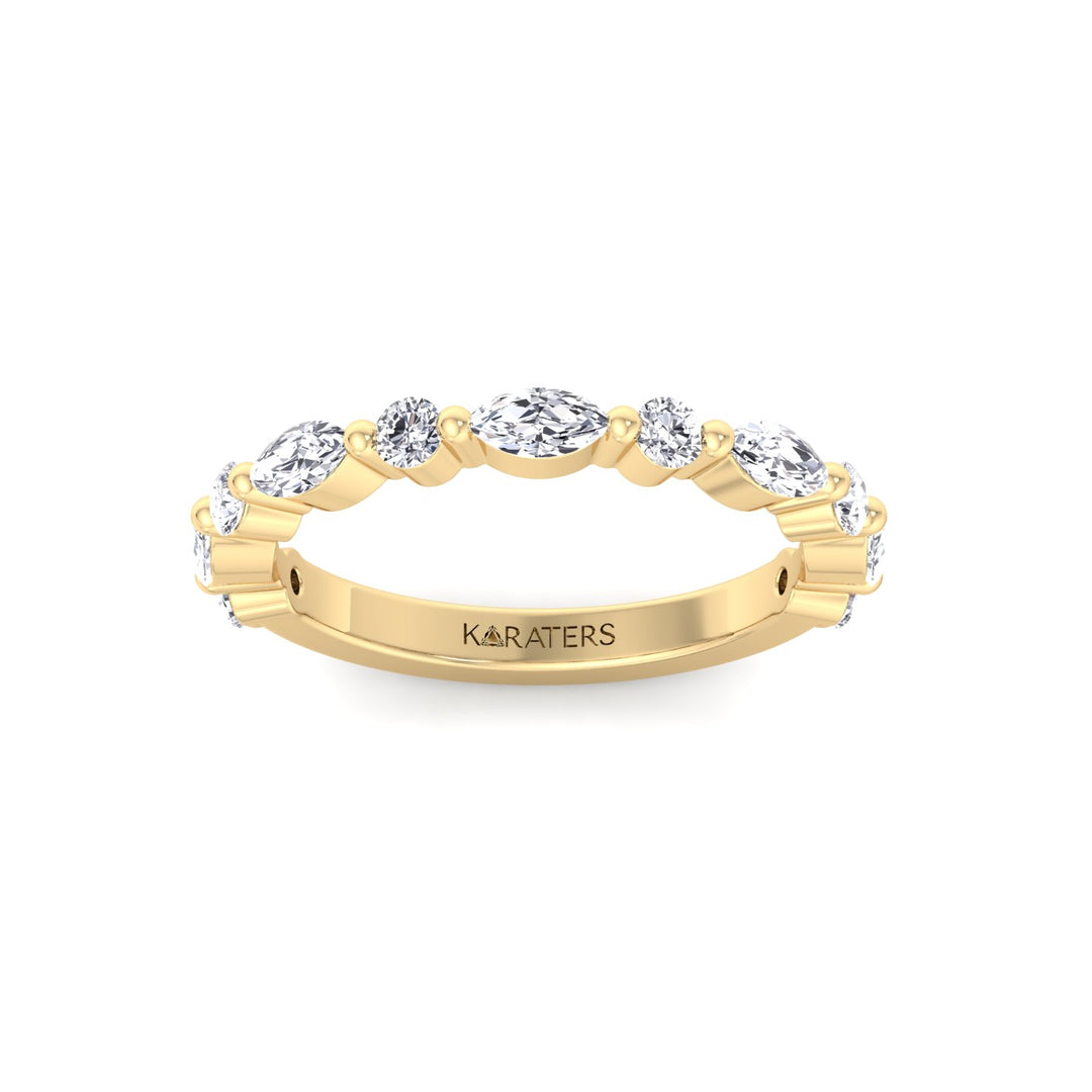 Round and Marquise Shape Lab Grown Diamond Wedding Band Yellow Gold 14K 18K