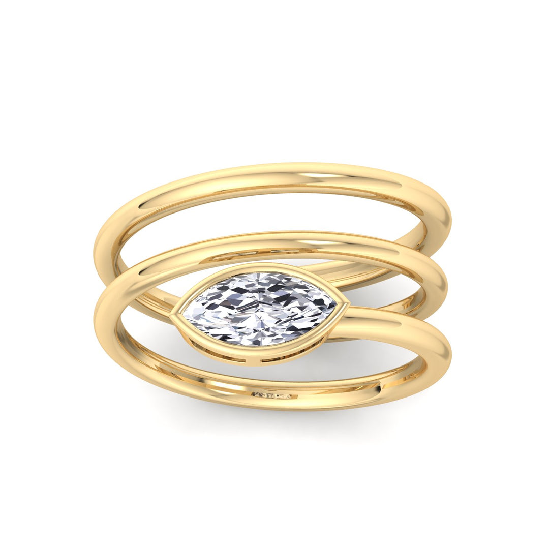 Spiral Bezel Set Marquise-Cut Lab Grown Diamond Ring Yellow Gold 14K 18K