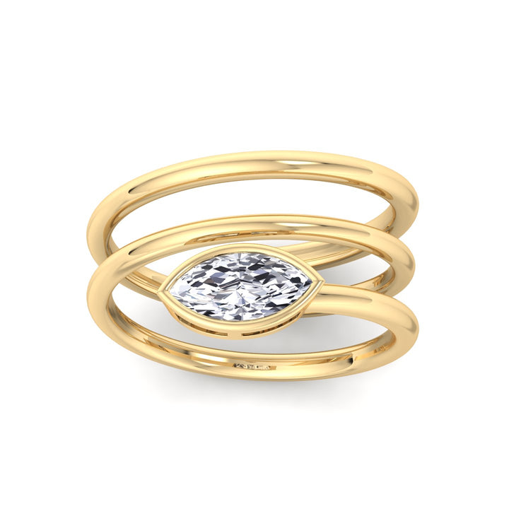 Spiral Bezel Set Marquise-Cut Lab Grown Diamond Ring Yellow Gold 14K 18K