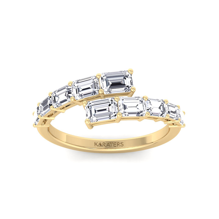 Graduated Emerald Shape Lab Grown Diamond Wrap Ring Yellow Gold 14K 18K