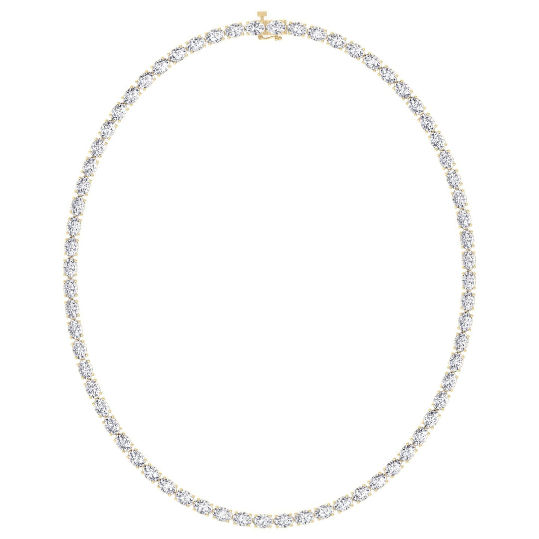 East to West Oval Cut Lab Grown Diamond Tennis Necklace 18K Solid Gold