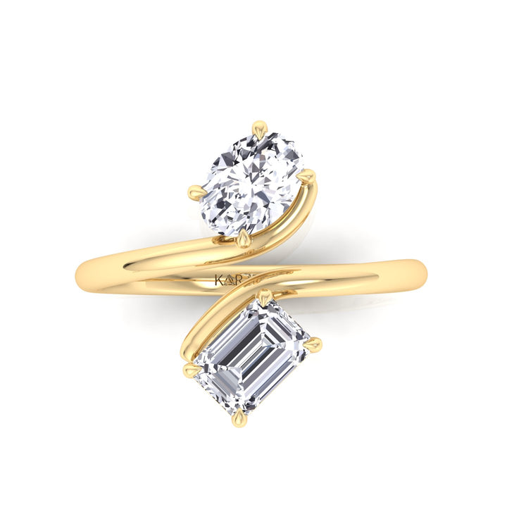 Oval & Emerald Shape Lab Grown Diamond Open Engagement Ring-Yellow Gold