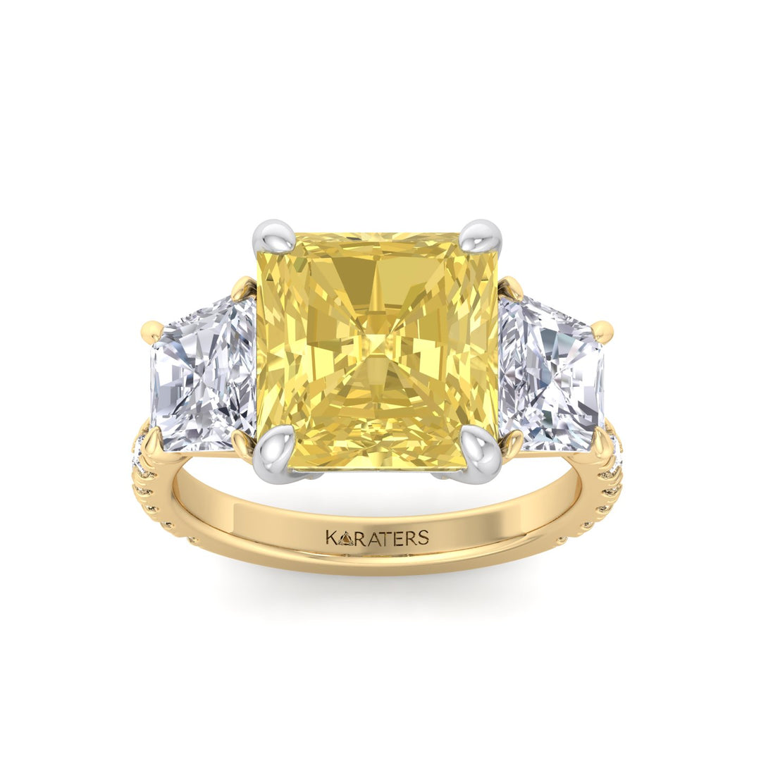 Fancy Yellow Radiant Cut Lab-Grown Diamond Engagement Ring with Pave Sidestones Yellow Gold 14K 18K