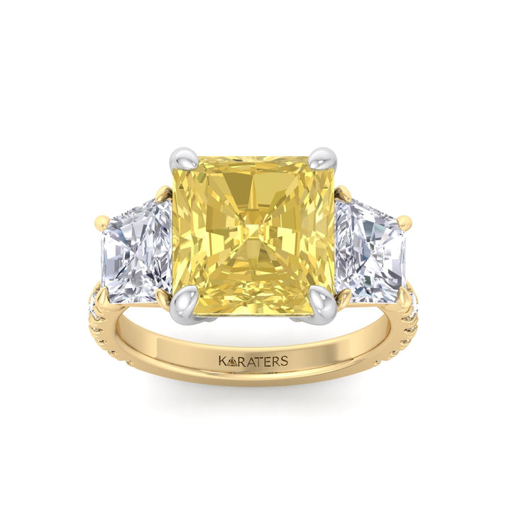Fancy Yellow Radiant Cut Lab-Grown Diamond Engagement Ring with Pave Sidestones Yellow Gold 14K 18K