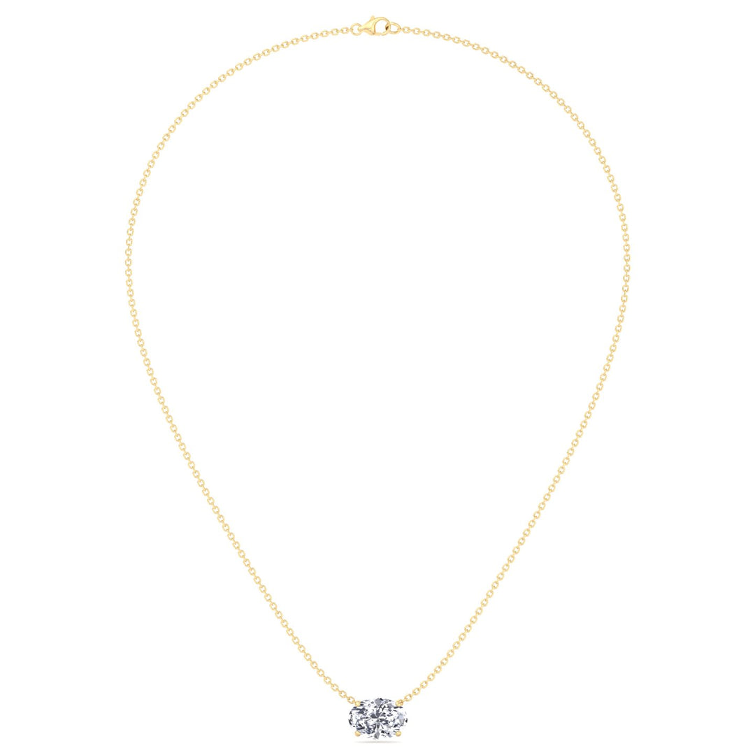 Floating Oval Shape Lab Grown Diamond Pendant-Yellow Gold- 14K