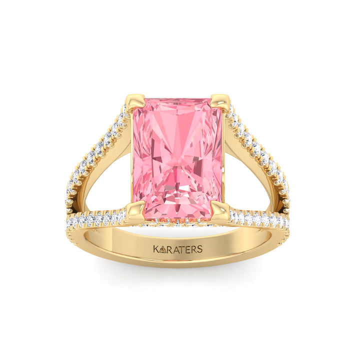 Radiant Cut Pink Diamond Lab Grown Engagement Ring with a Split Band Yellow Gold 14K 18K