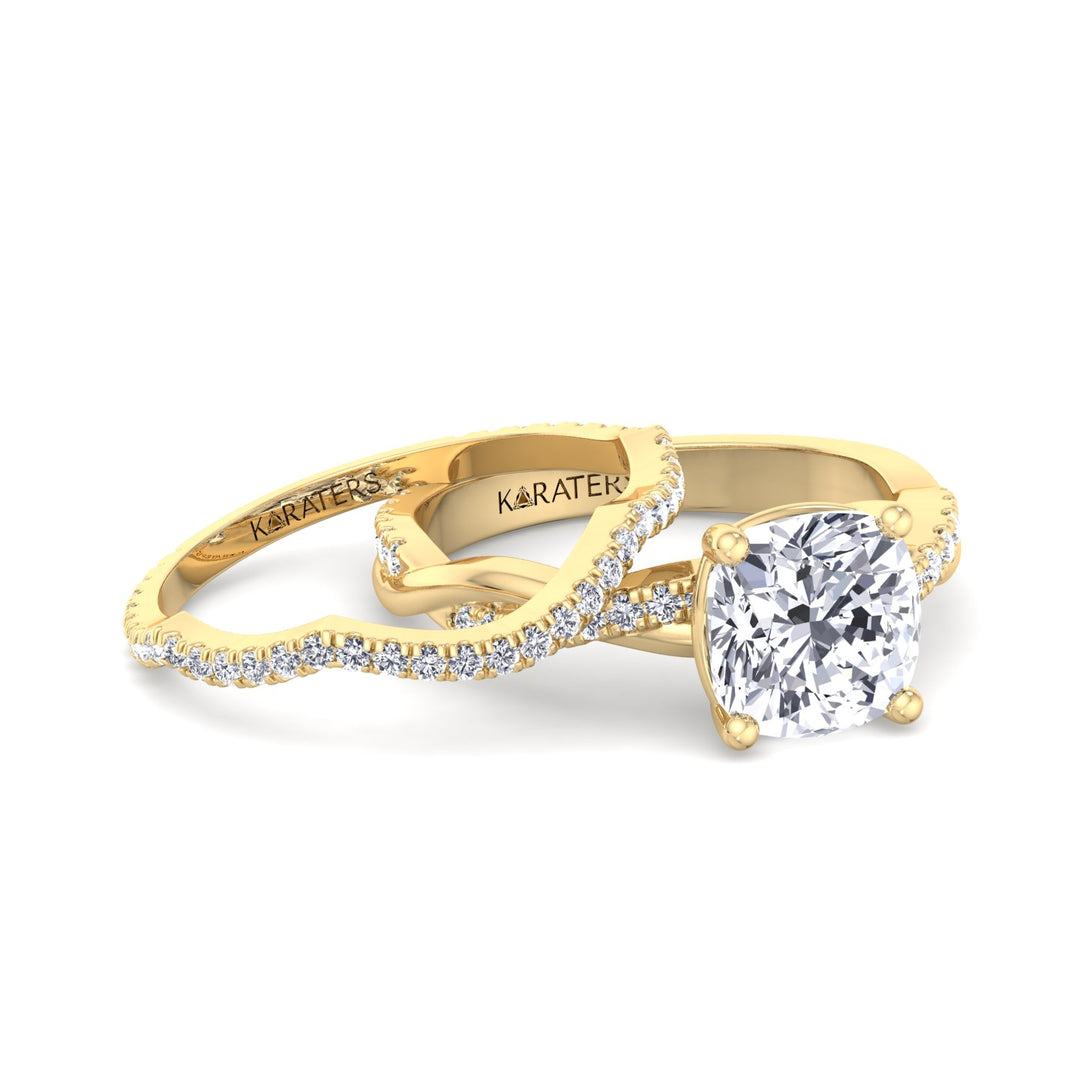 4.5CT Total Weight Cushion Cut Lab Grown Diamond Wedding Set Yellow Gold 14K