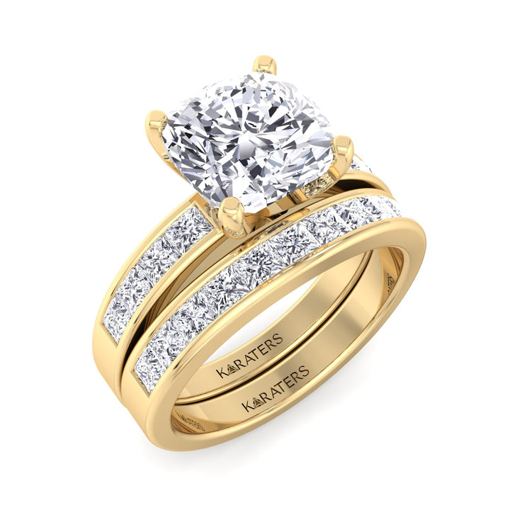 3.85CT Total Weight Channel Stye Lab Grown Diamond Wedding Set Yellow Gold 18K