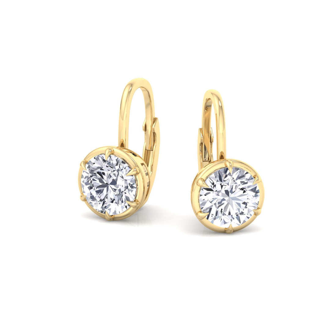 Round Shape Lab Grown Diamond Bezel Prong Drop Earrings Yellow Gold 