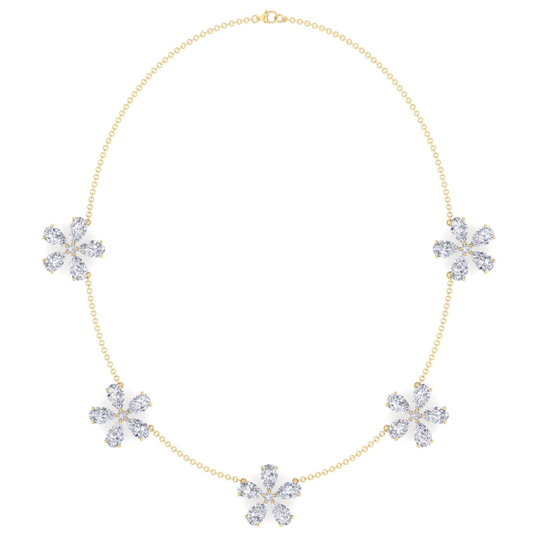 Five Flower Lab Grown Diamond Necklace Yellow Gold 14K 18K