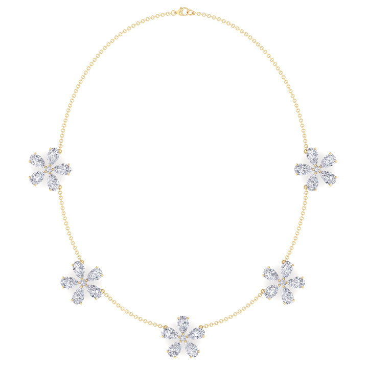 Five Flower Lab Grown Diamond Necklace Yellow Gold 14K 18K