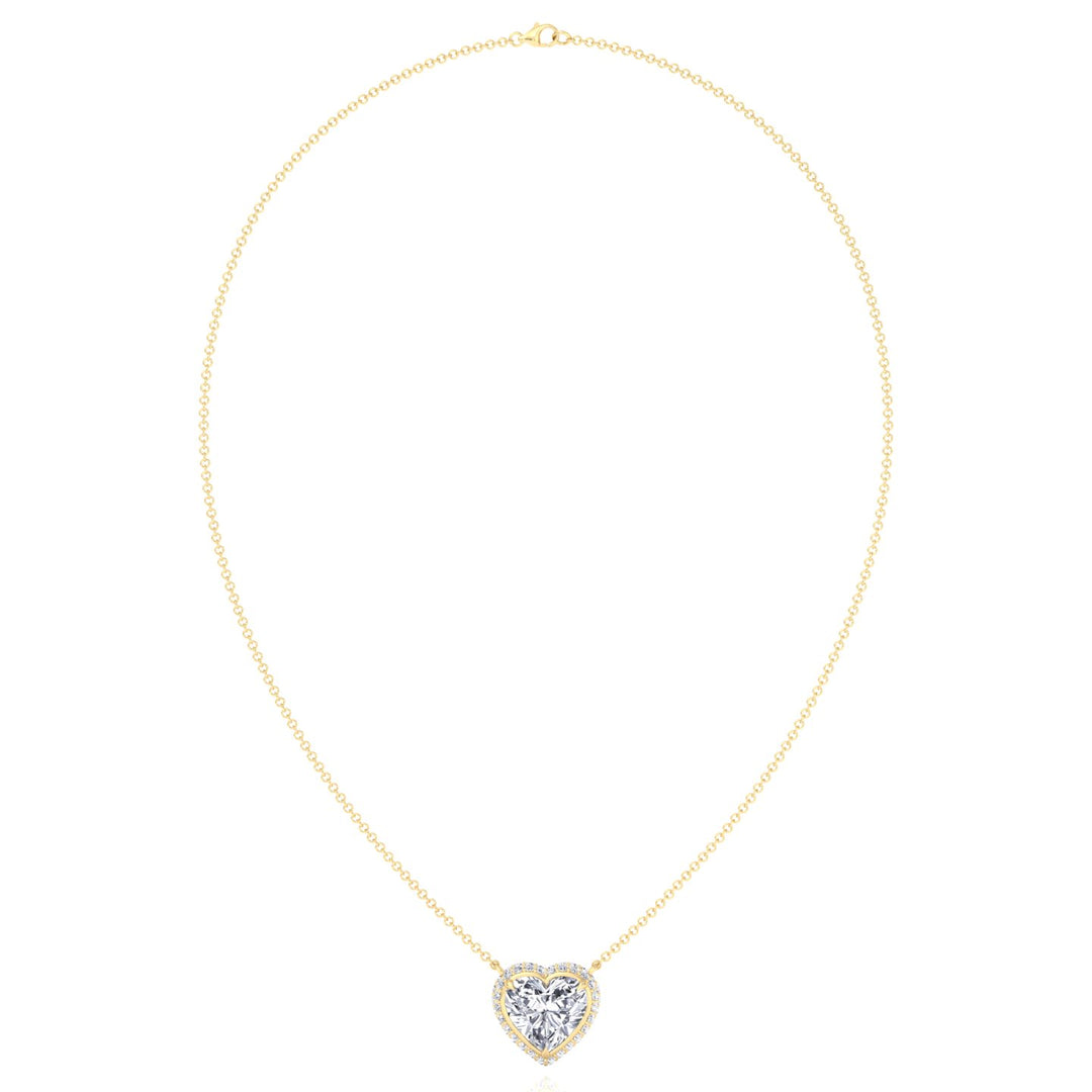 Invisible Halo Heart Shape Lab Grown Diamond Pendant Yellow Gold 14K 18K