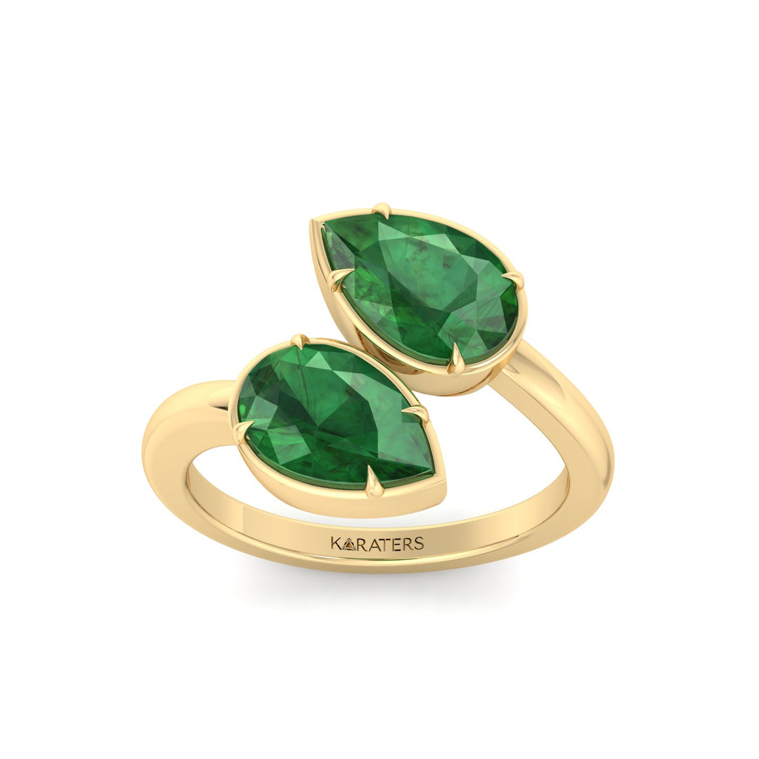Pear Shape Green Emerald  Lab Grown Diamond Wrap Ring YG2