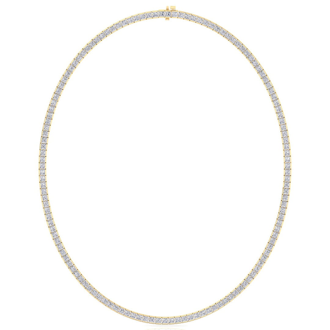 Channel Setting Princess Cut Lab-Grown Diamond Tennis Necklace  18K Solid Gold-12CT-Yellow Gold