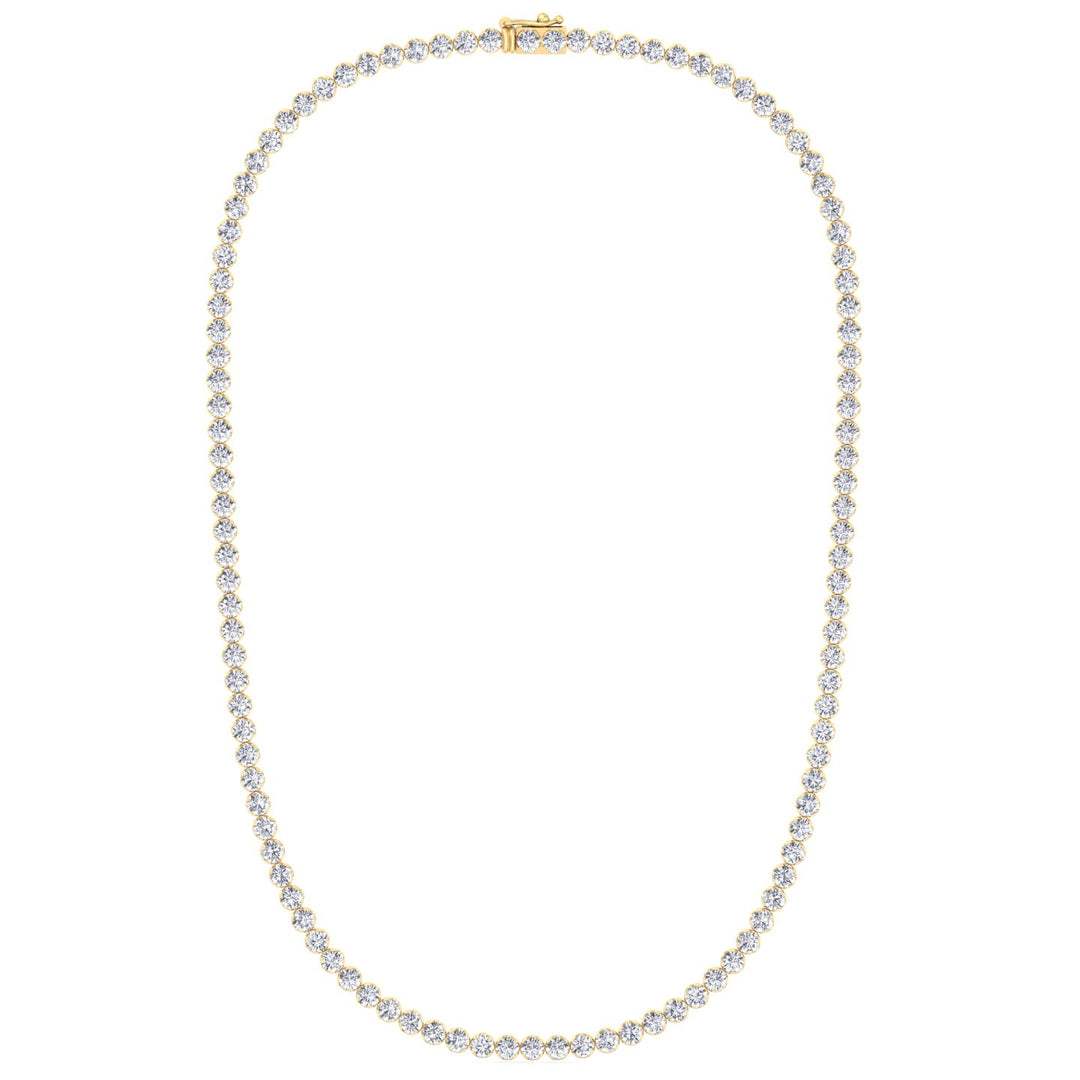 Illusion Set Round Shape Lab Grown Diamond Tennis Necklace Yellow Gold 18K
