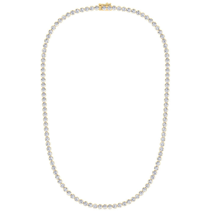 Illusion Set Round Shape Lab Grown Diamond Tennis Necklace Yellow Gold 18K