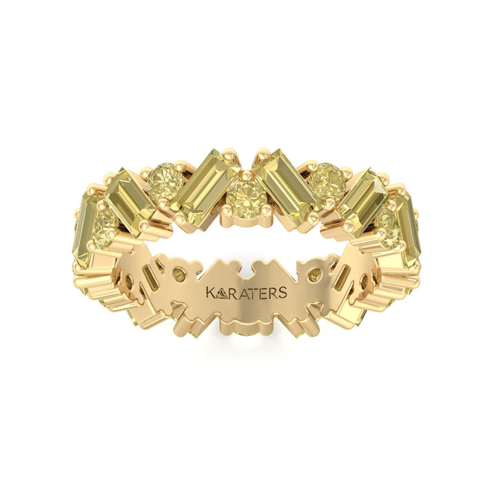 Fancy Yellow Lab Grown Diamond Band with Baguette and Round Shapes Yellow Gold 14K 18K