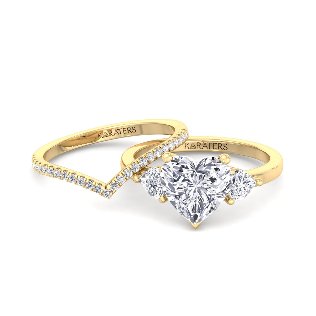4.8CT Total Weight Heart Shape Lab Grown Diamond Wedding Set Yellow Gold 14K