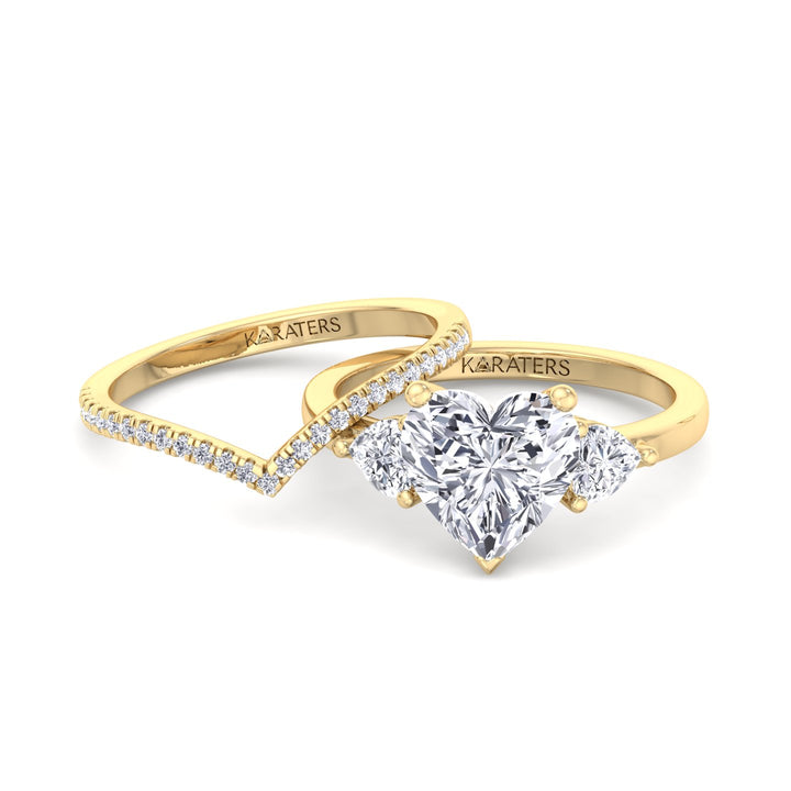 4.8CT Total Weight Heart Shape Lab Grown Diamond Wedding Set Yellow Gold 14K